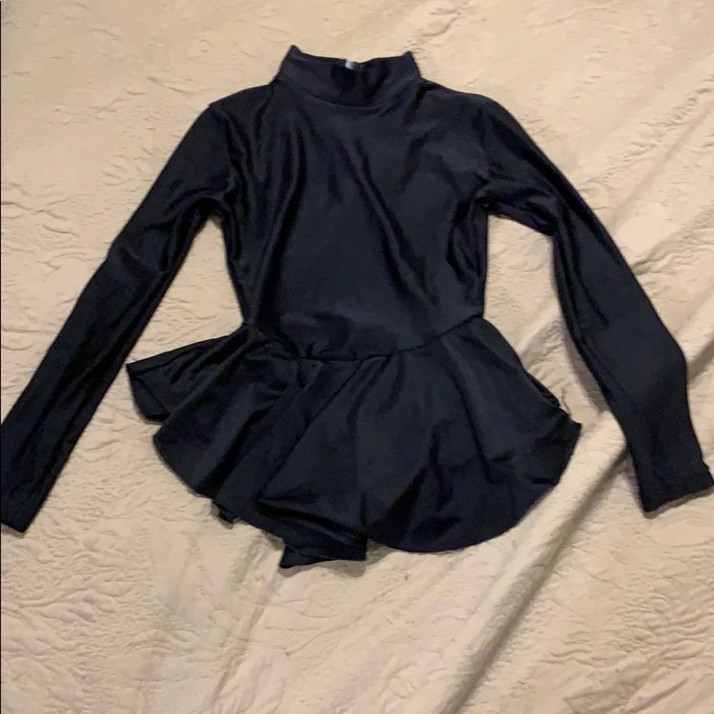 Black spandex figure skating leotard